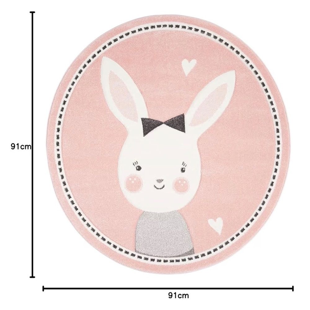 New BNIB Pink Bunny 2’11” Round Kids Rug/Mat